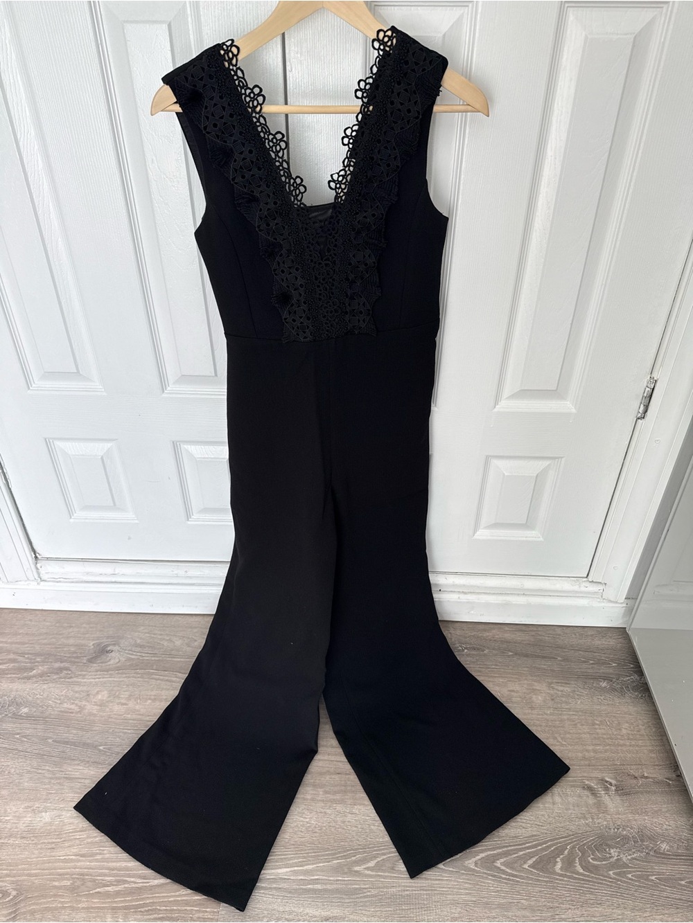 Maje Black Lace-Trim V-Neck Jumpsuit